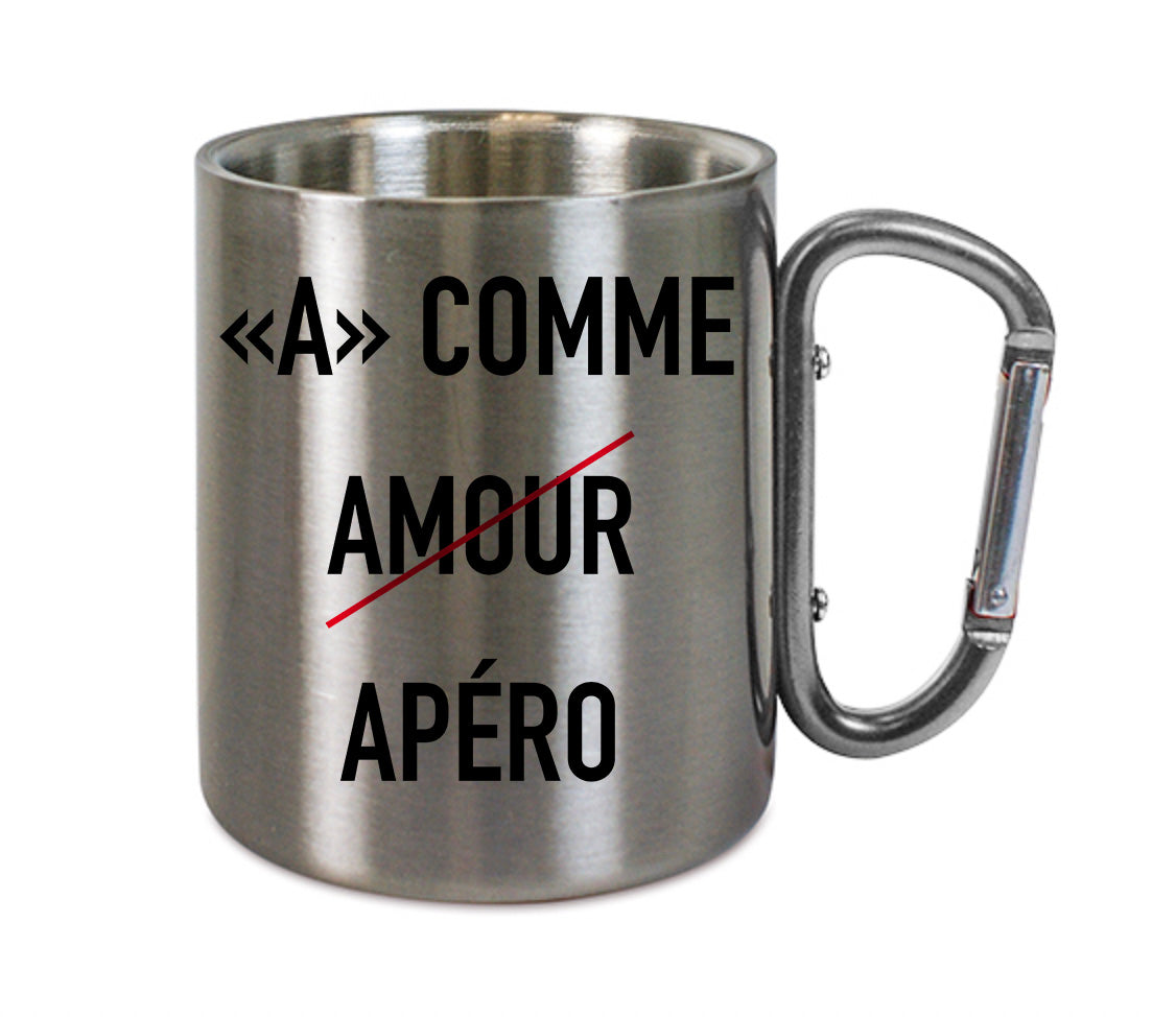 Mug inox mousqueton personnalisé A comme amour