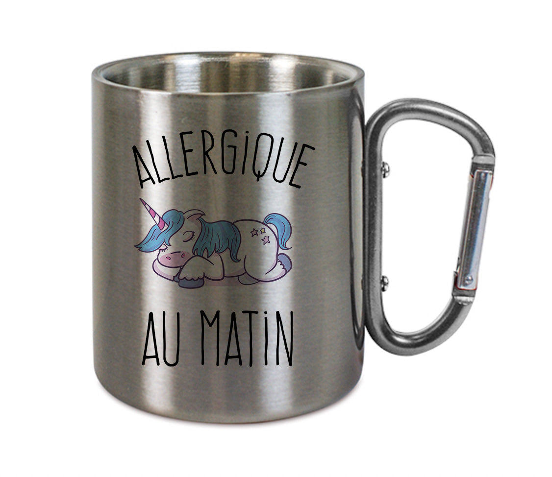 Mug inox mousqueton personnalisé Allergique au matin