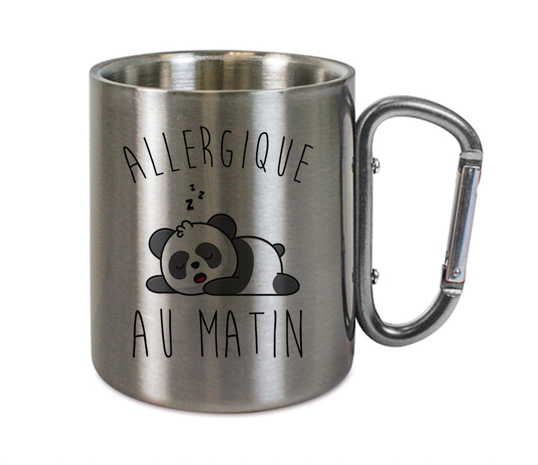 Mug inox mousqueton personnalisé Allergique au matin panda