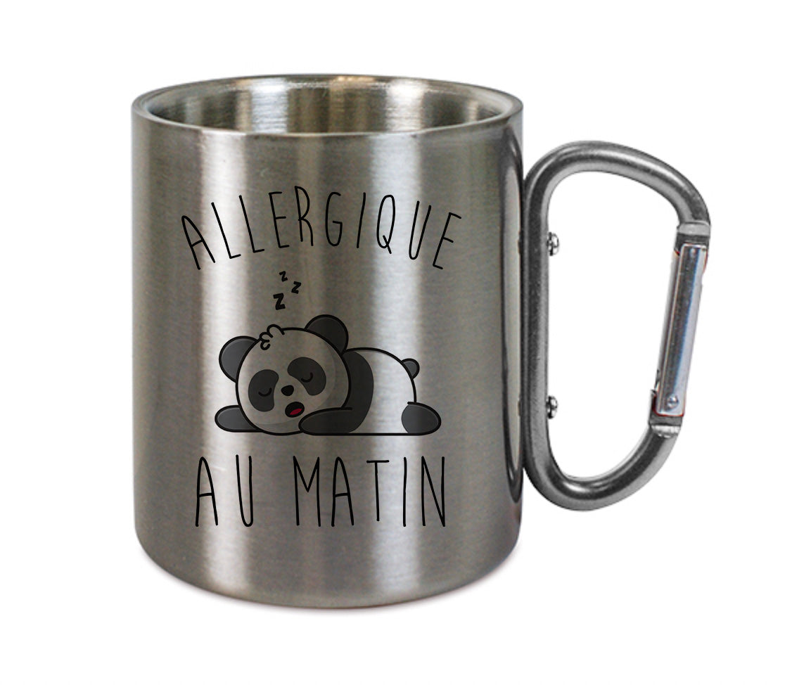 Mug inox mousqueton personnalisé Allergique au matin panda