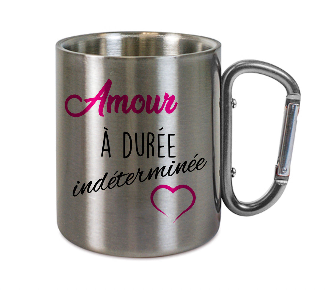 Mug inox mousqueton personnalisé Amour à durée indéterminée