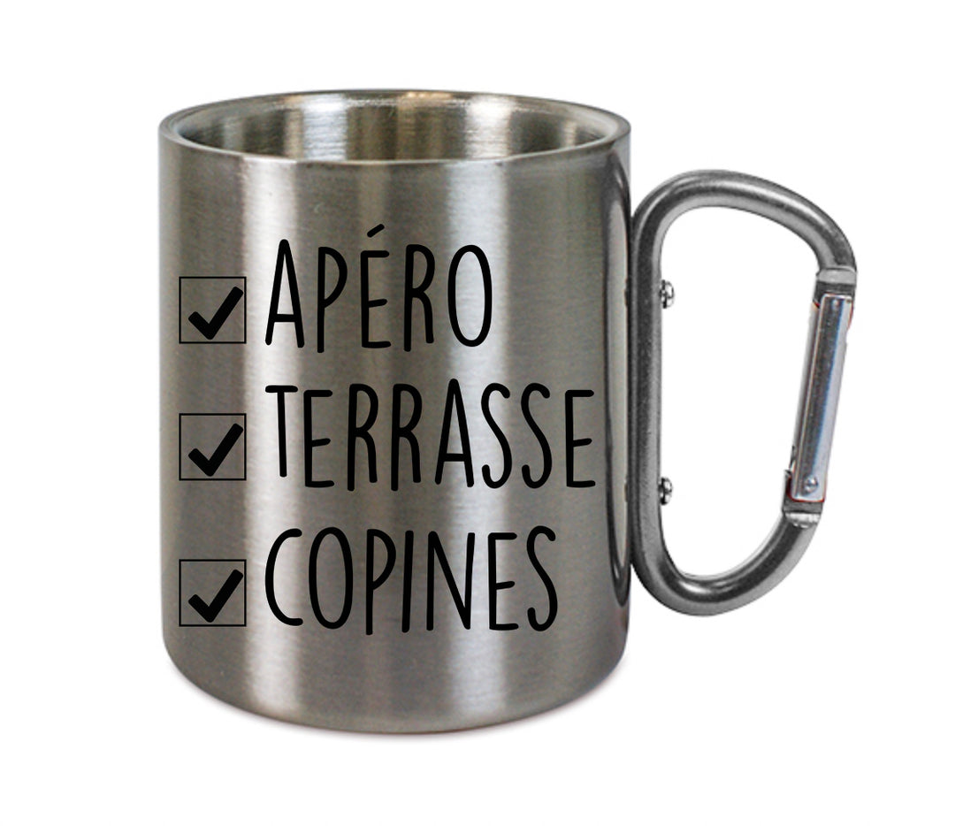 Mug inox mousqueton personnalisé Apéro terrasse copines