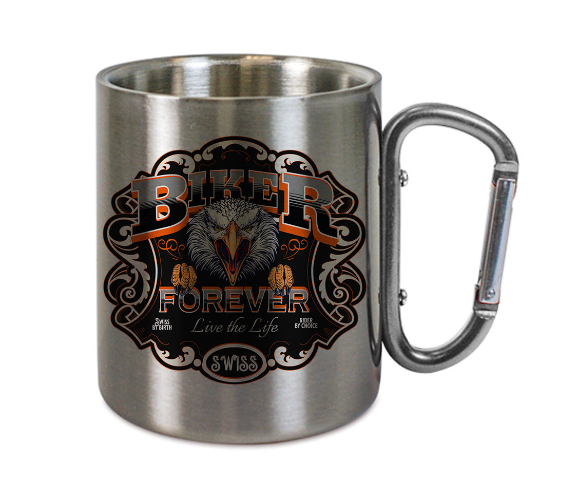 Mug inox mousqueton personnalisé Biker forever