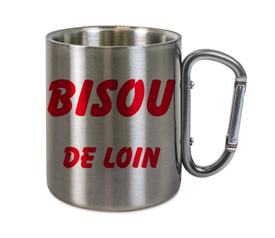 Mug inox mousqueton personnalisé Bisou de loin