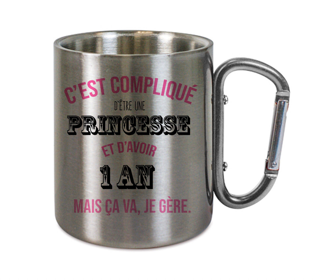 Mug inox mousqueton personnalisé C'est complique d'etre une princesse