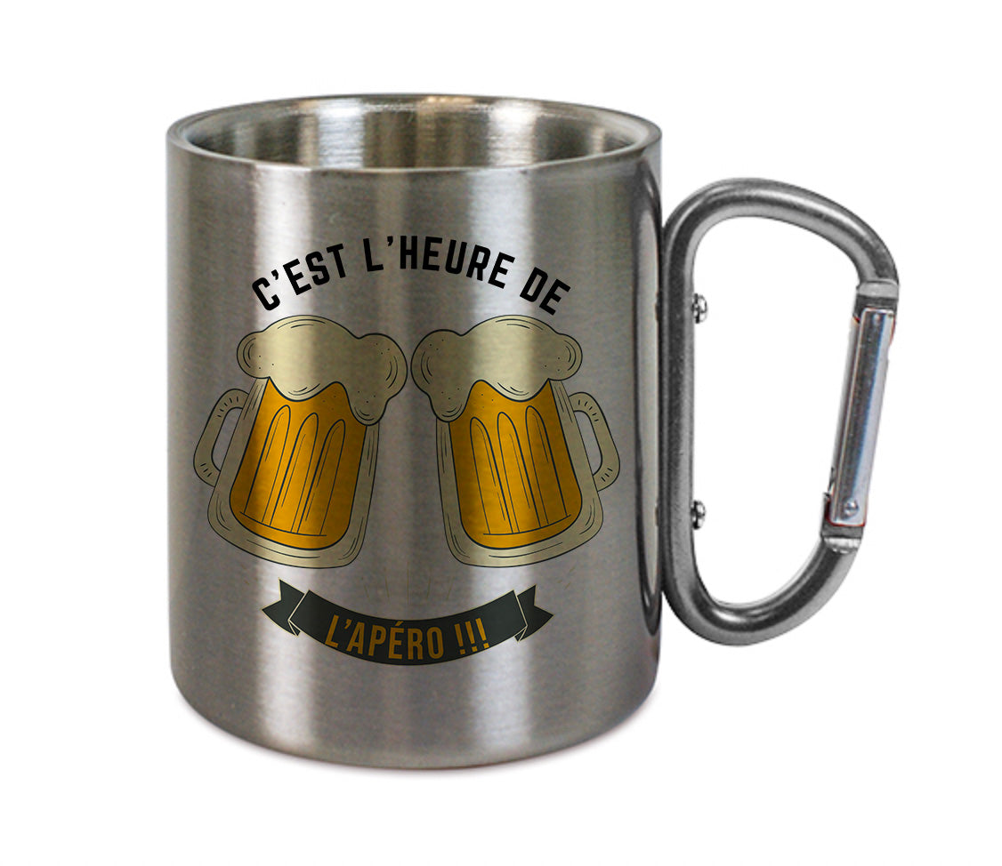 Mug inox mousqueton personnalisé C'est l'heure de l'apéro