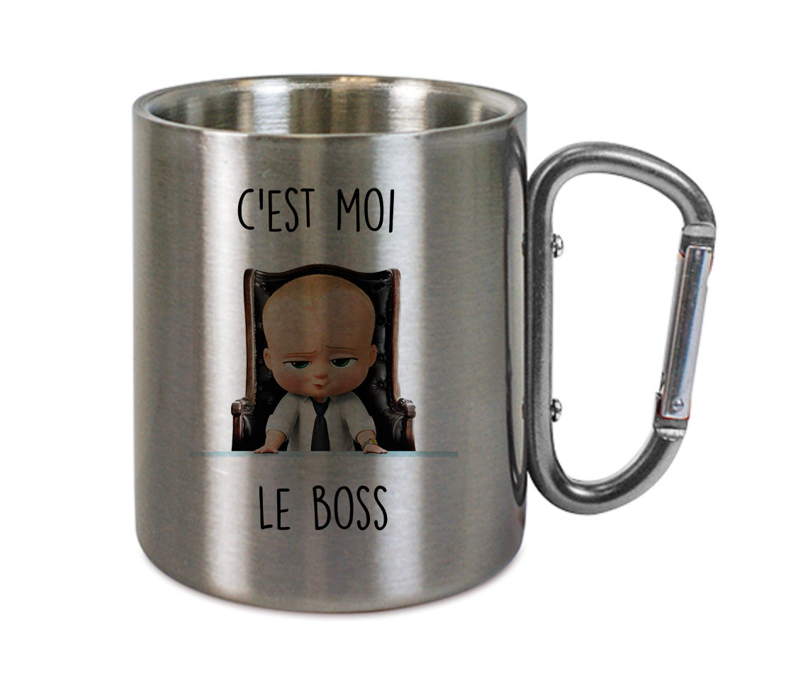 Mug inox mousqueton personnalisé C'est moi le boss