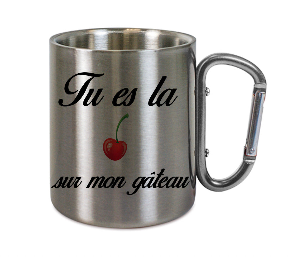 Mug inox mousqueton personnalisé Cerise sur le gateau