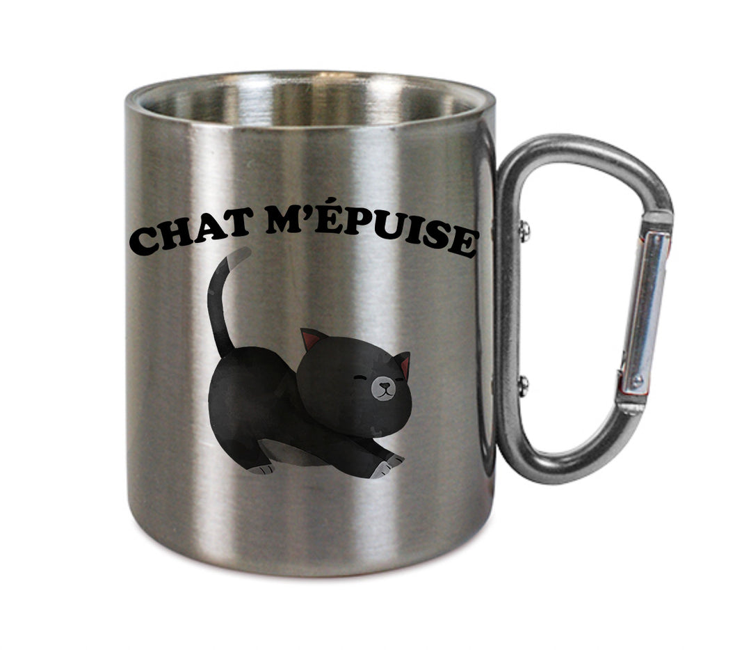 Mug inox mousqueton personnalisé Chat m'épuise