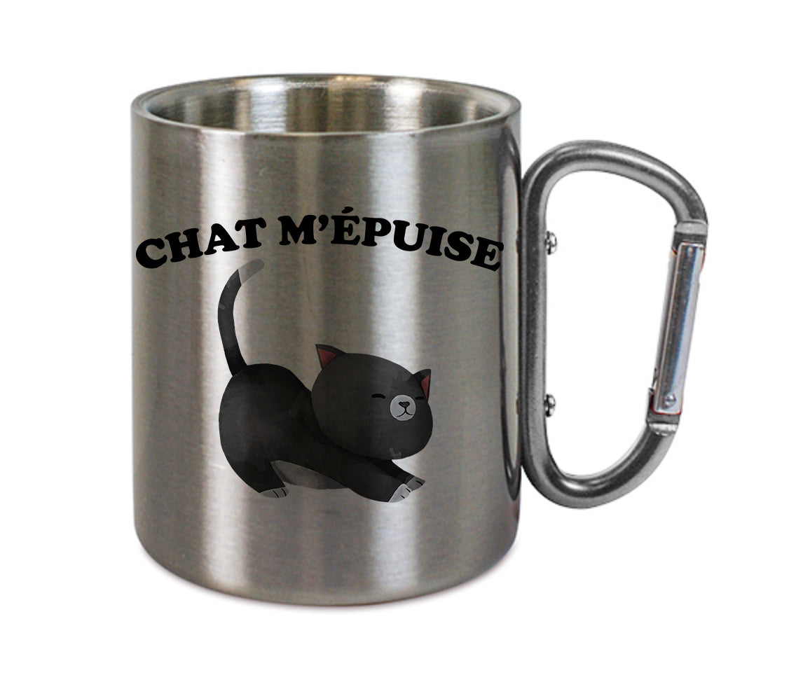 Mug inox mousqueton personnalisé Chat m'épuise