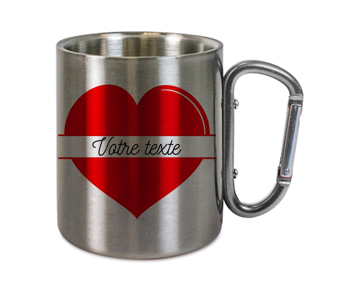 Mug inox mousqueton personnalisé Coeur à personnaliser