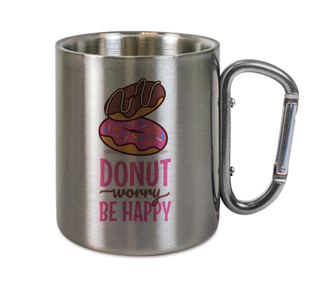 Mug inox mousqueton personnalisé Donut worry happy be happy
