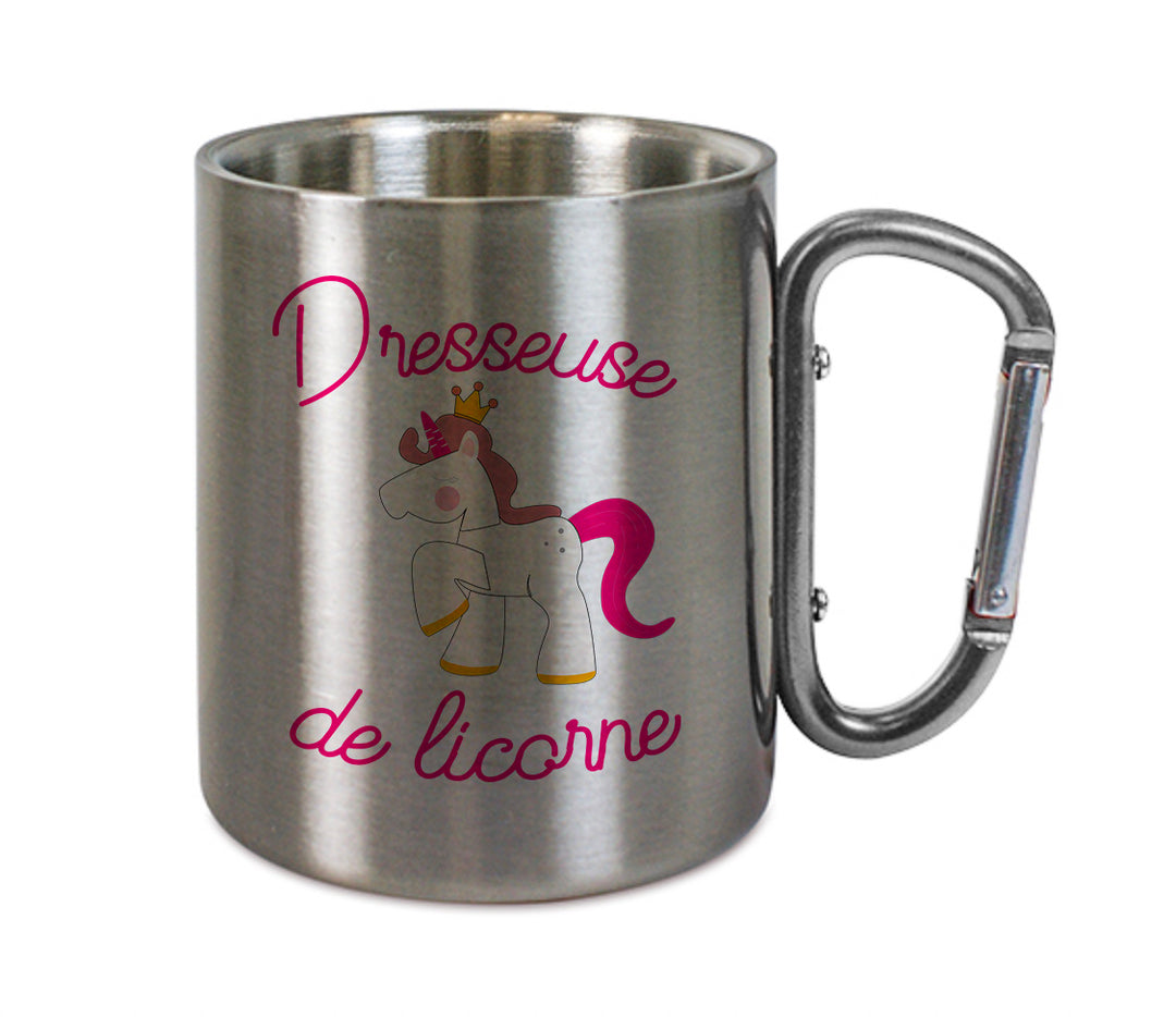 Mug inox mousqueton personnalisé Dresseuse de licorne
