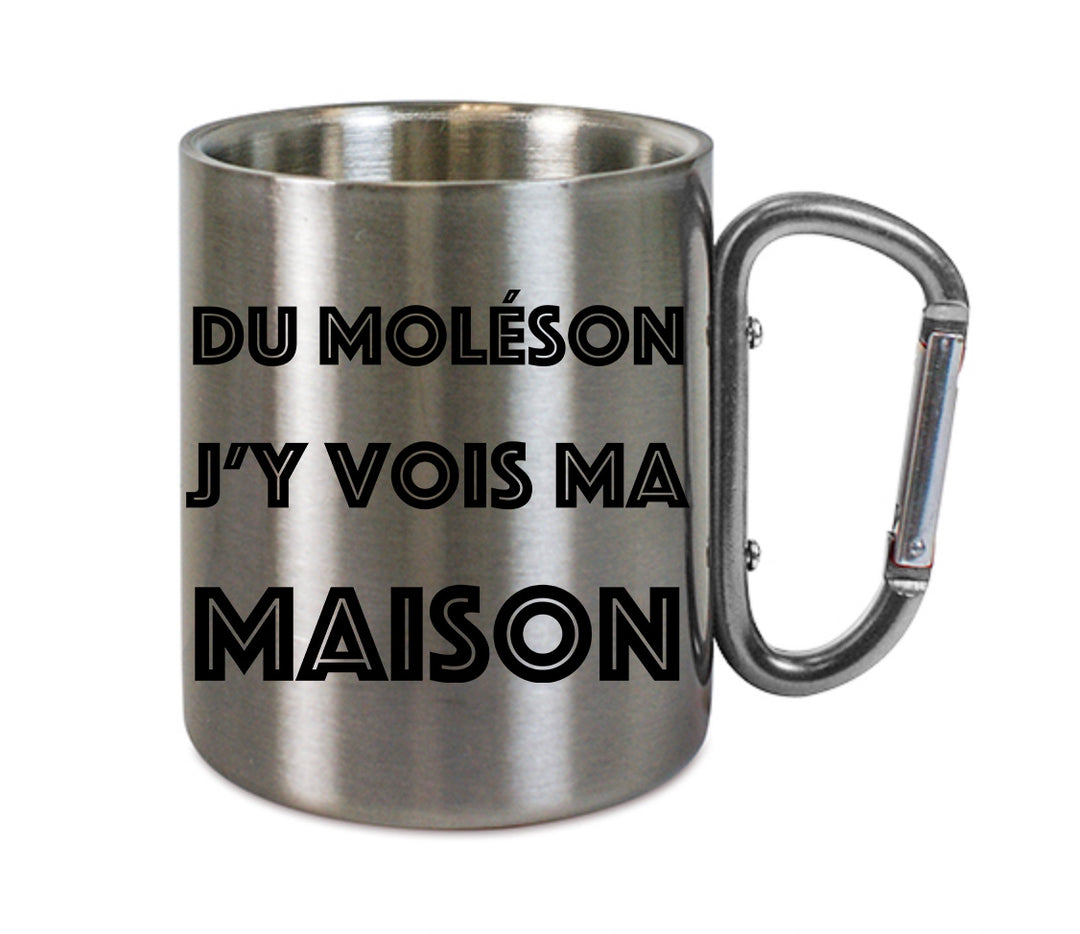 Mug inox mousqueton personnalisé Du moleson j'y vois ma maison