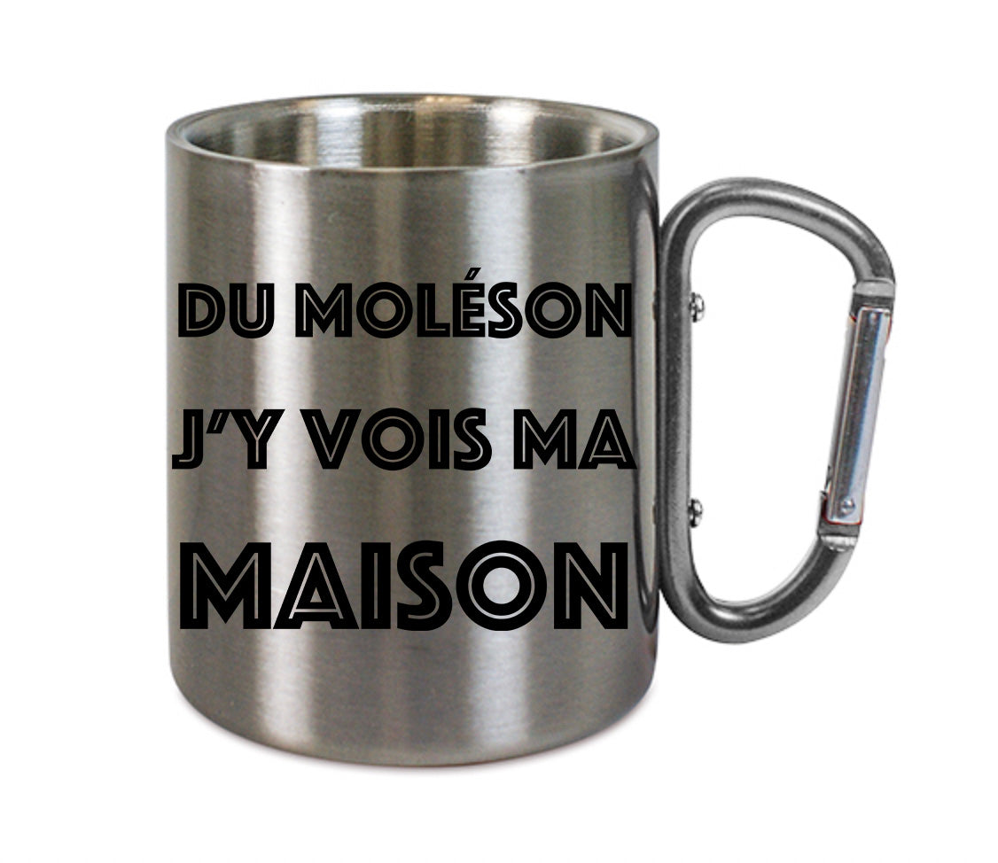 Mug inox mousqueton personnalisé Du moleson j'y vois ma maison