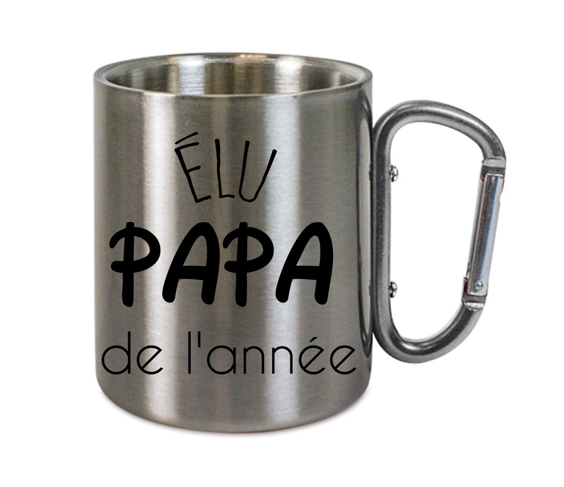 Mug inox mousqueton personnalisé Elu Papa de l'annee