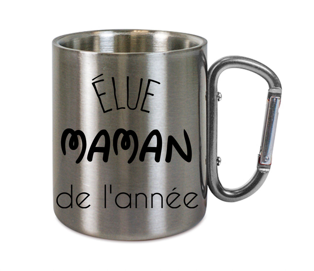 Mug inox mousqueton personnalisé Elu maman de l'annee
