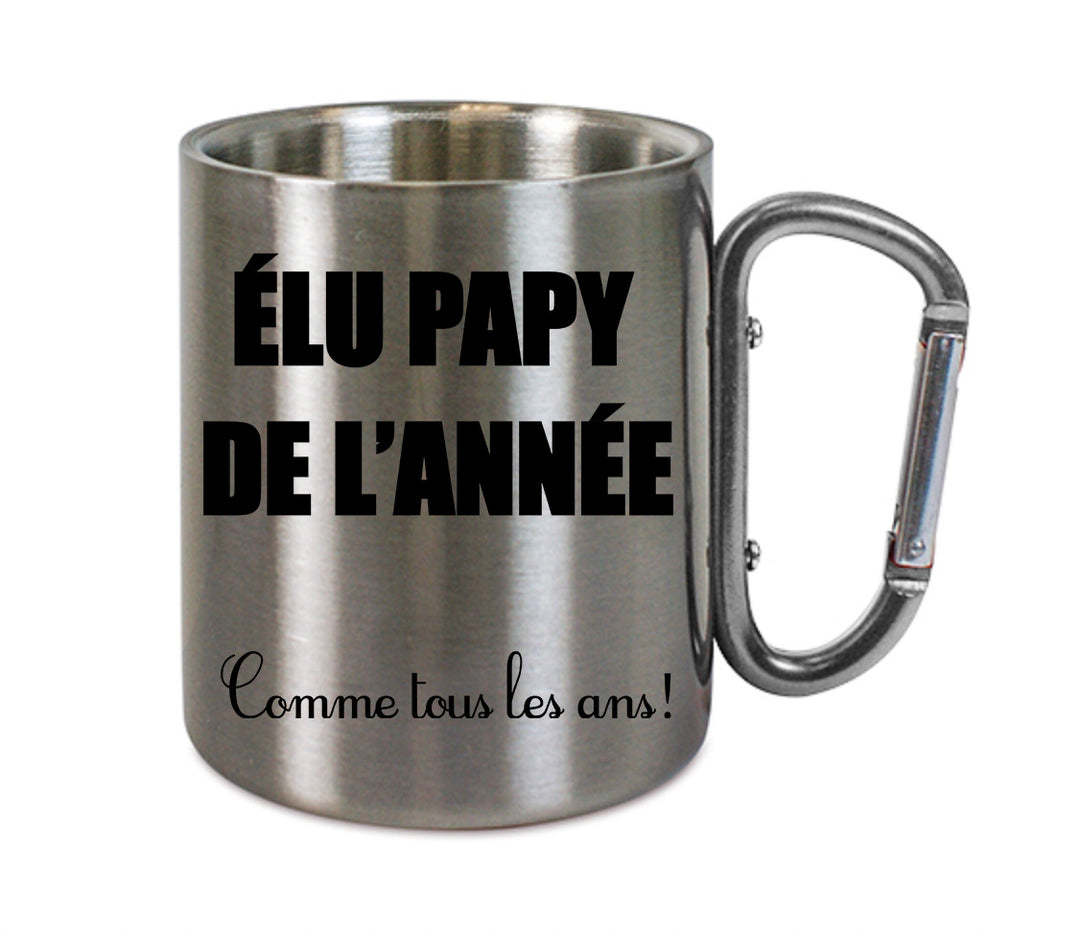 Mug inox mousqueton personnalisé Elu papy de l'annee
