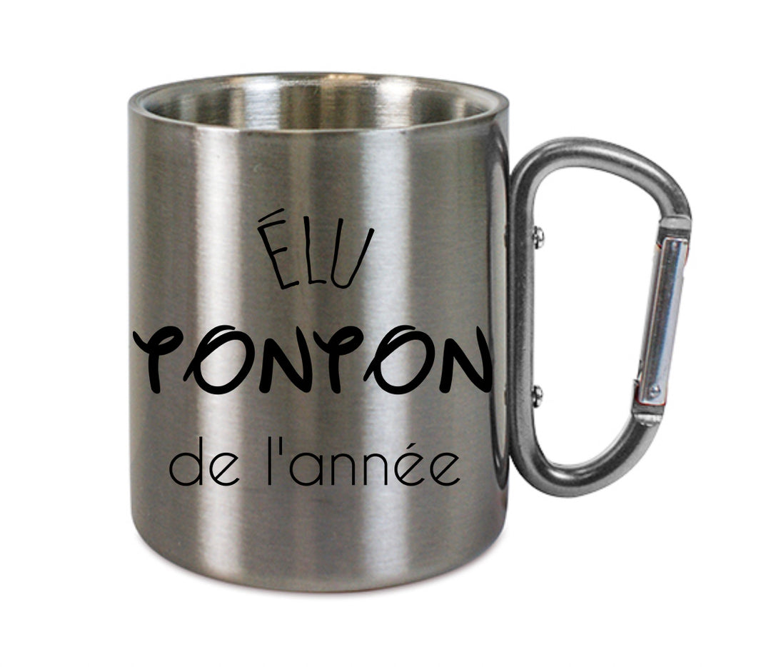 Mug inox mousqueton personnalisé Elu tonton de l'annee