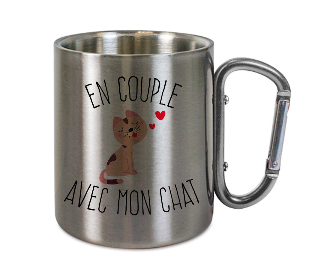 Mug inox mousqueton personnalisé En couple avec mon chat