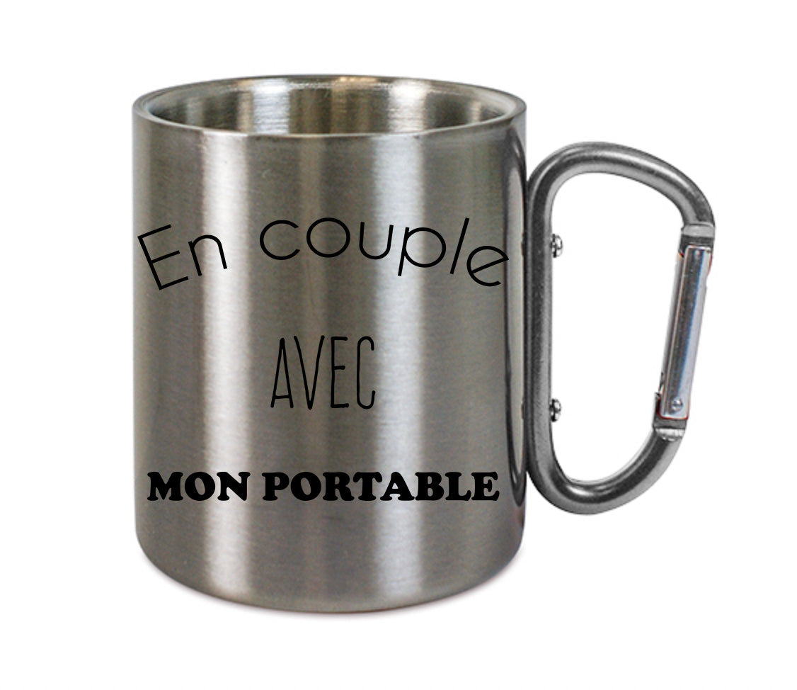 Mug inox mousqueton personnalisé En couple avec mon portable