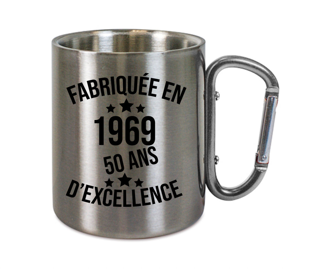 Mug inox mousqueton personnalisé Fabriquee en 1969