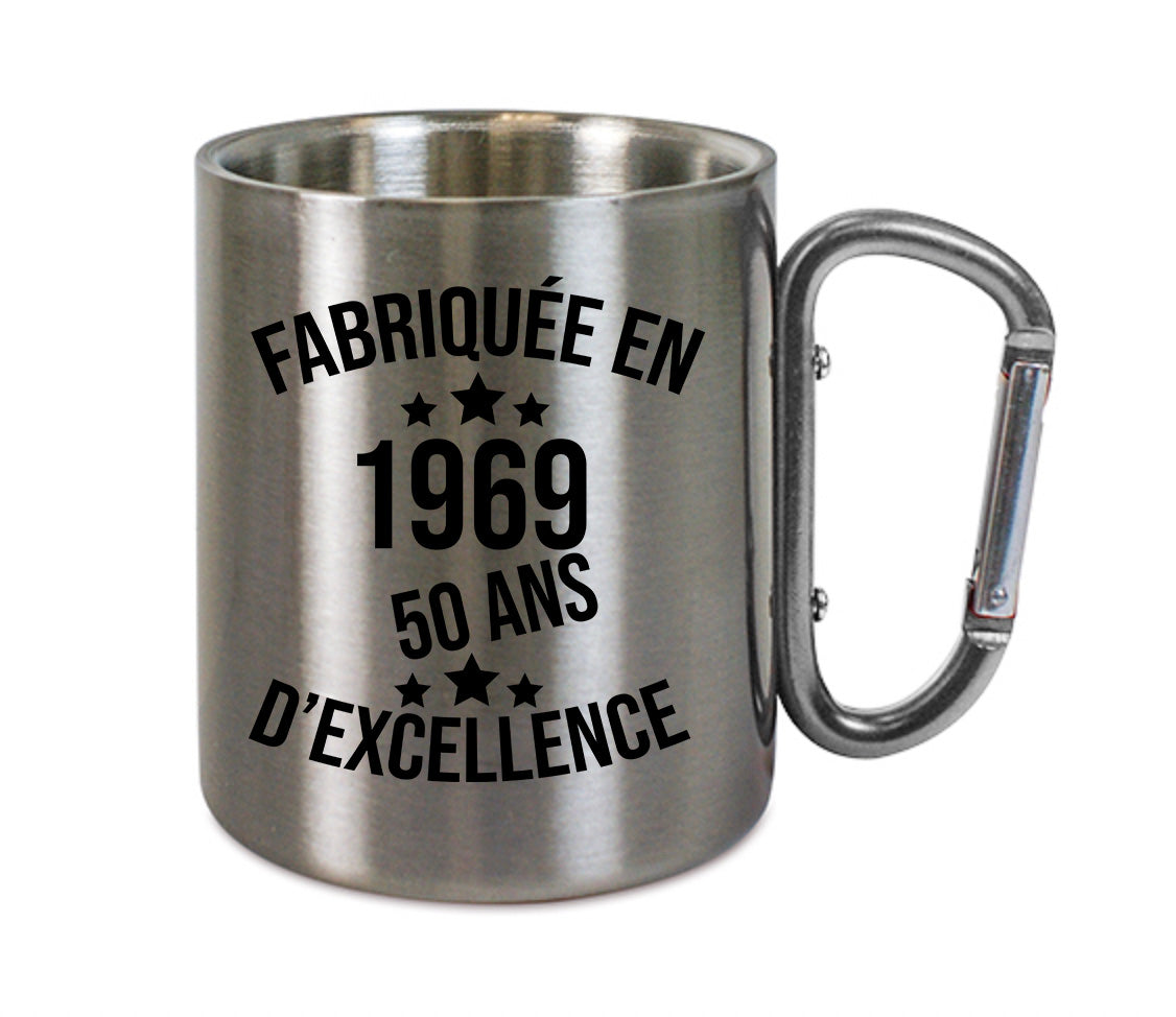 Mug inox mousqueton personnalisé Fabriquee en 1969