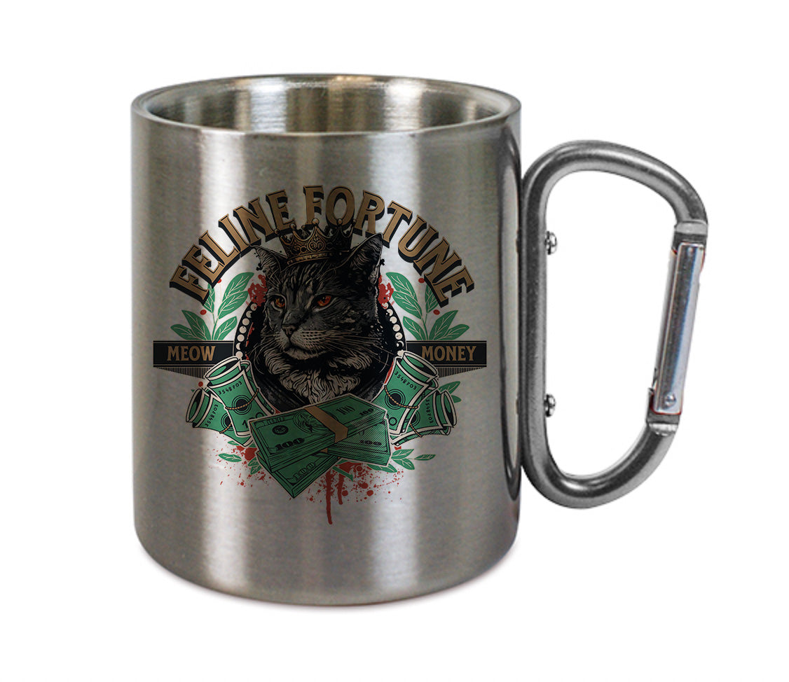 Mug inox mousqueton personnalisé Feline fortune