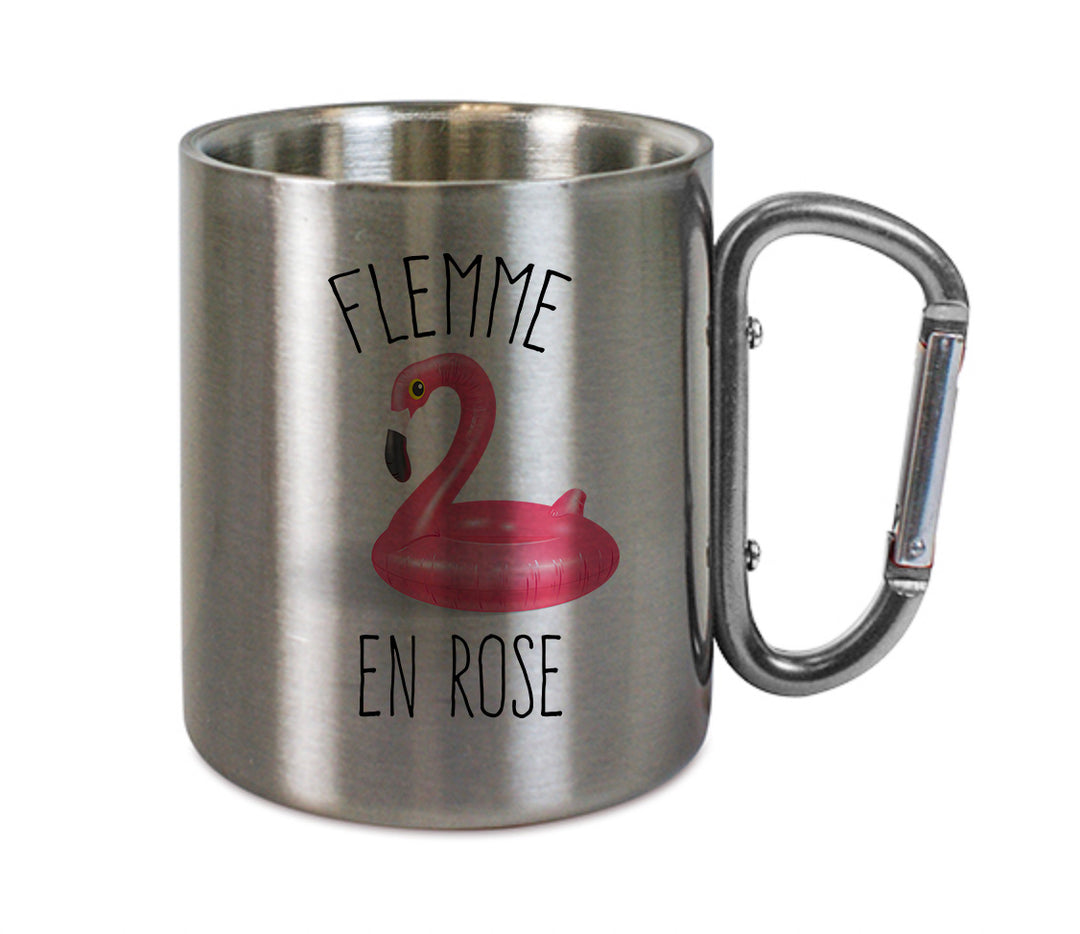Mug inox mousqueton personnalisé Flemme en rose