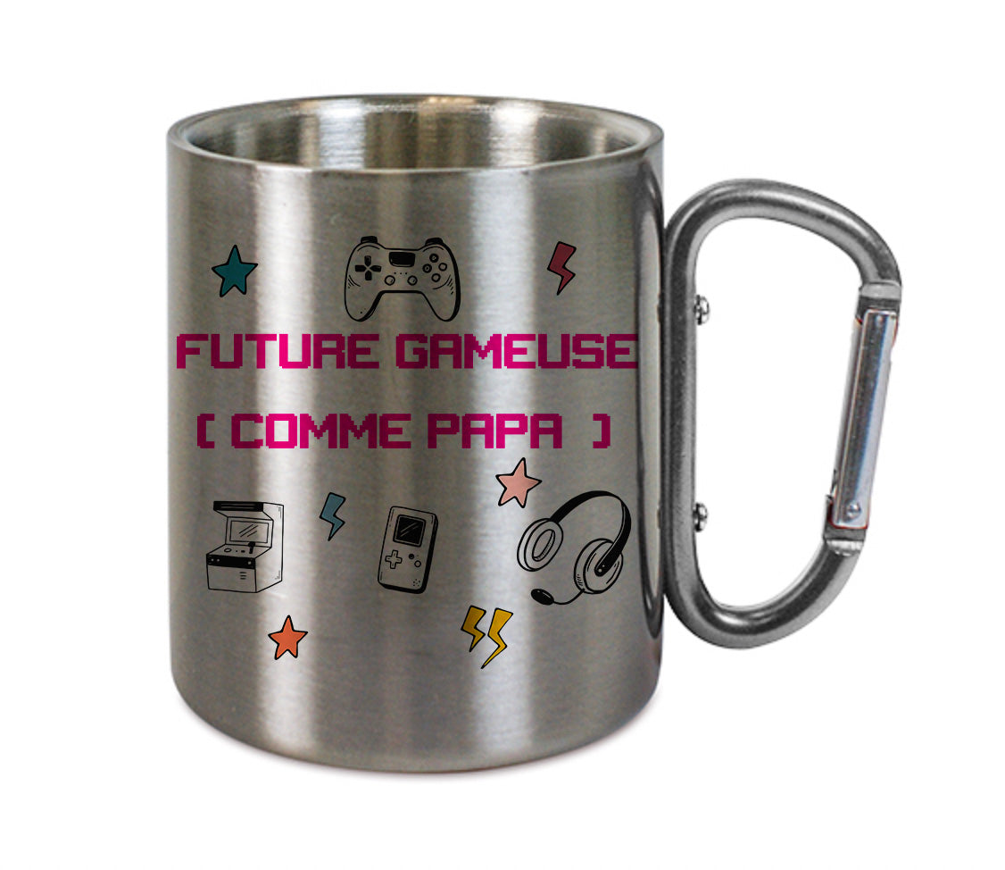 Mug inox mousqueton personnalisé Future gameuse comme papa
