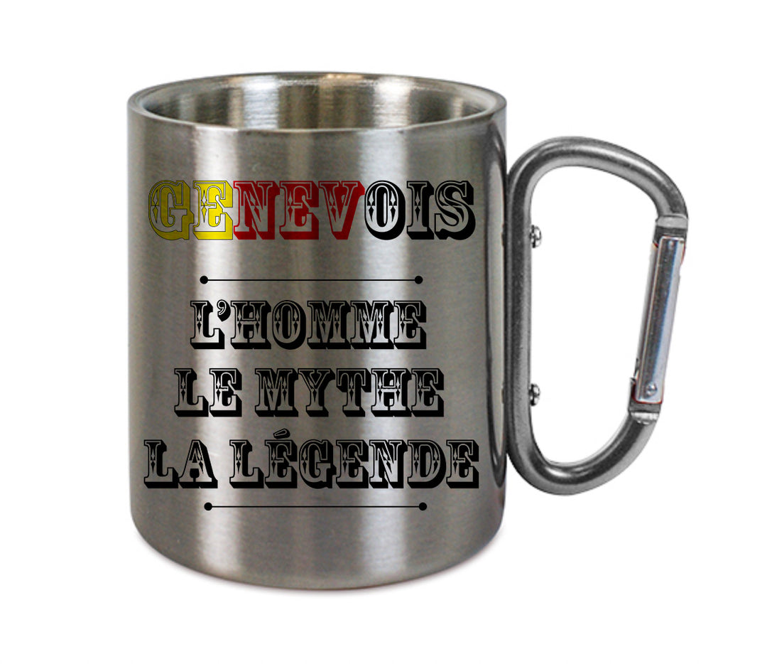Mug inox mousqueton personnalisé Genevois l'homme le mythe la légende