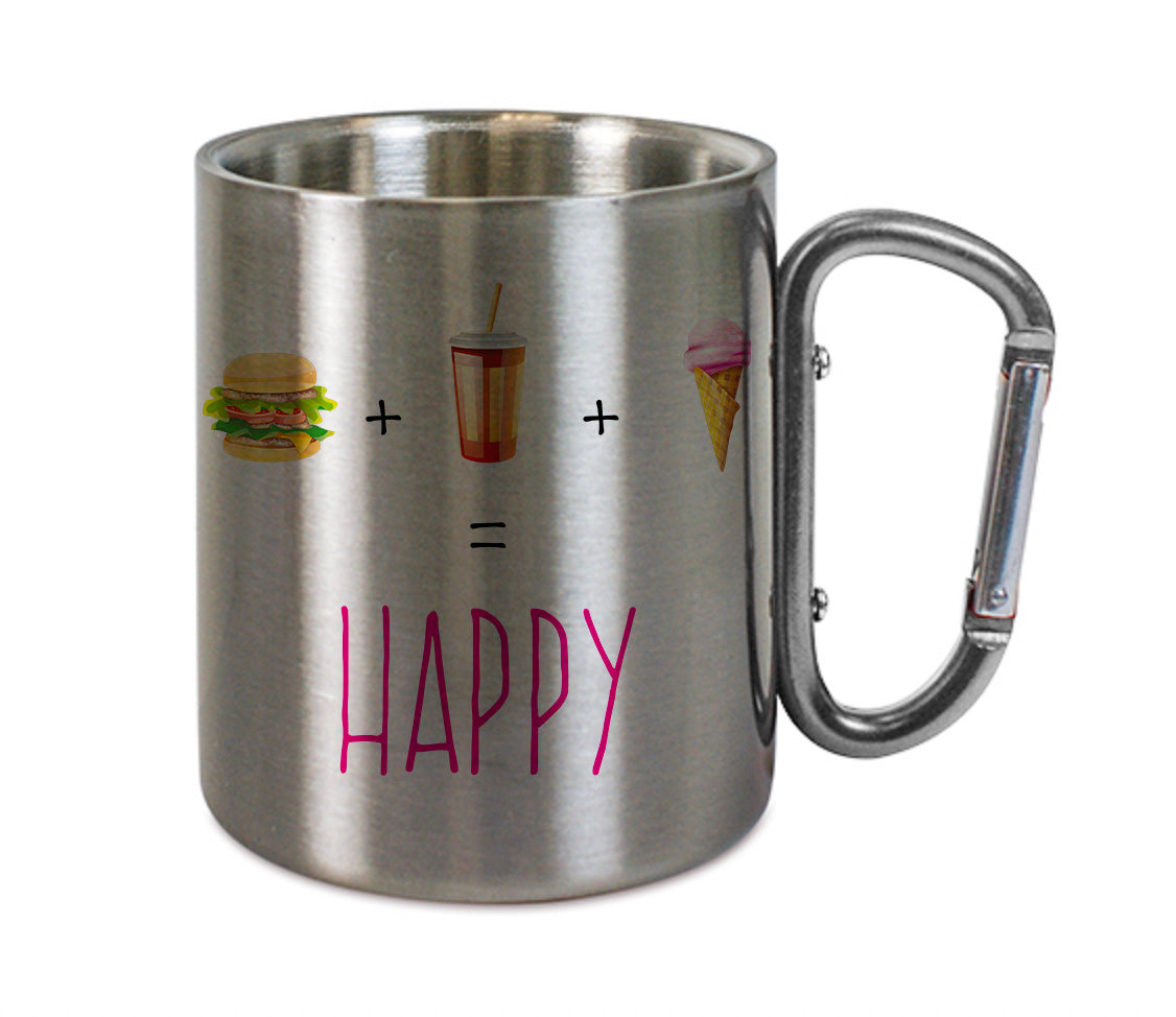 Mug inox mousqueton personnalisé Happy