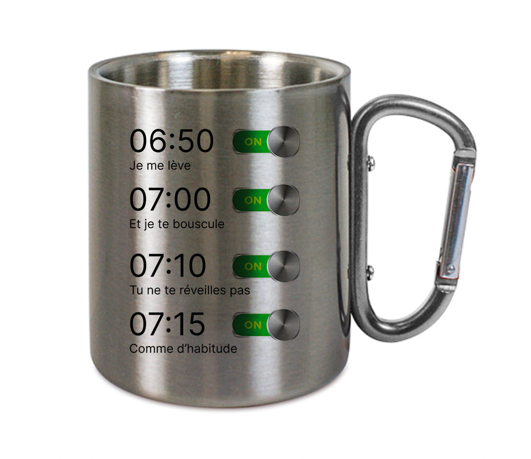Mug inox mousqueton personnalisé Je me lève
