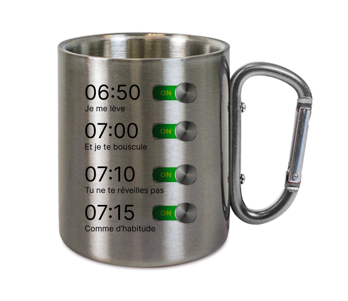 Mug inox mousqueton personnalisé Je me lève