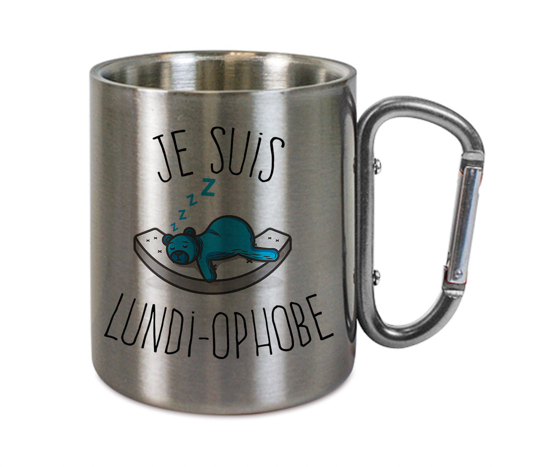 Mug inox mousqueton personnalisé Je suis lundi ophobe
