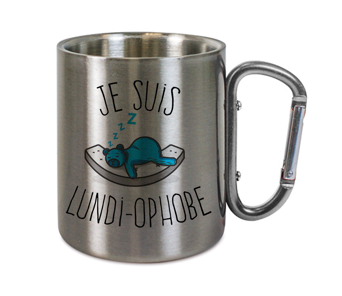 Mug inox mousqueton personnalisé Je suis lundi ophobe
