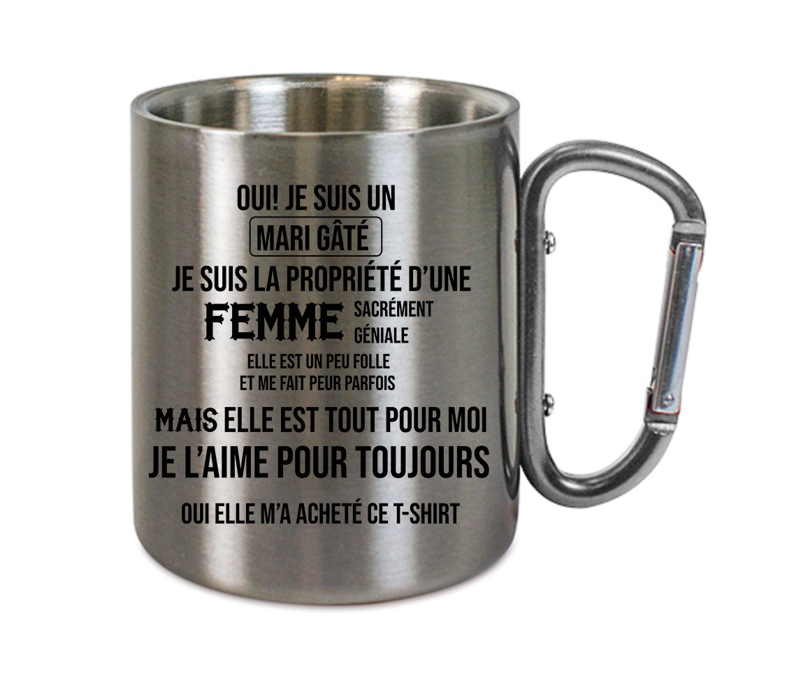 Mug inox mousqueton personnalisé Je suis un mari gate