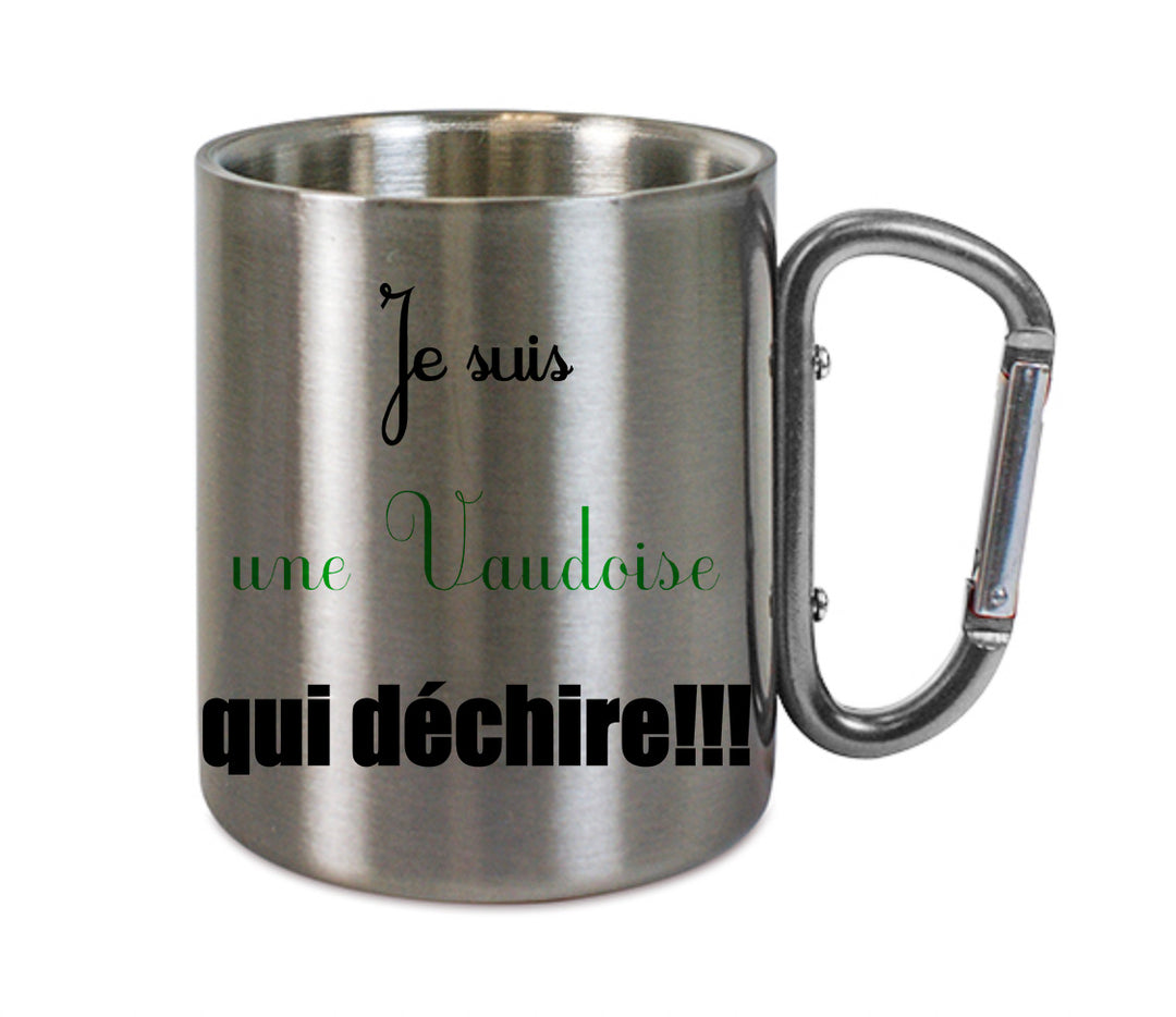 Mug inox mousqueton personnalisé Je suis une vaudoise qui dechire