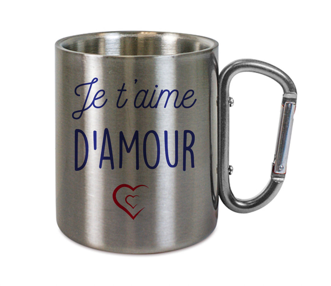 Mug inox mousqueton personnalisé Je t'aime d'amour