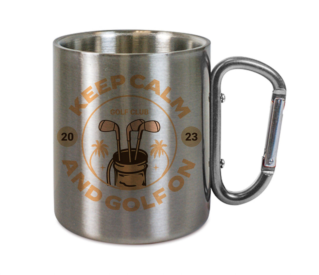 Mug inox mousqueton personnalisé Keep calm and golf on