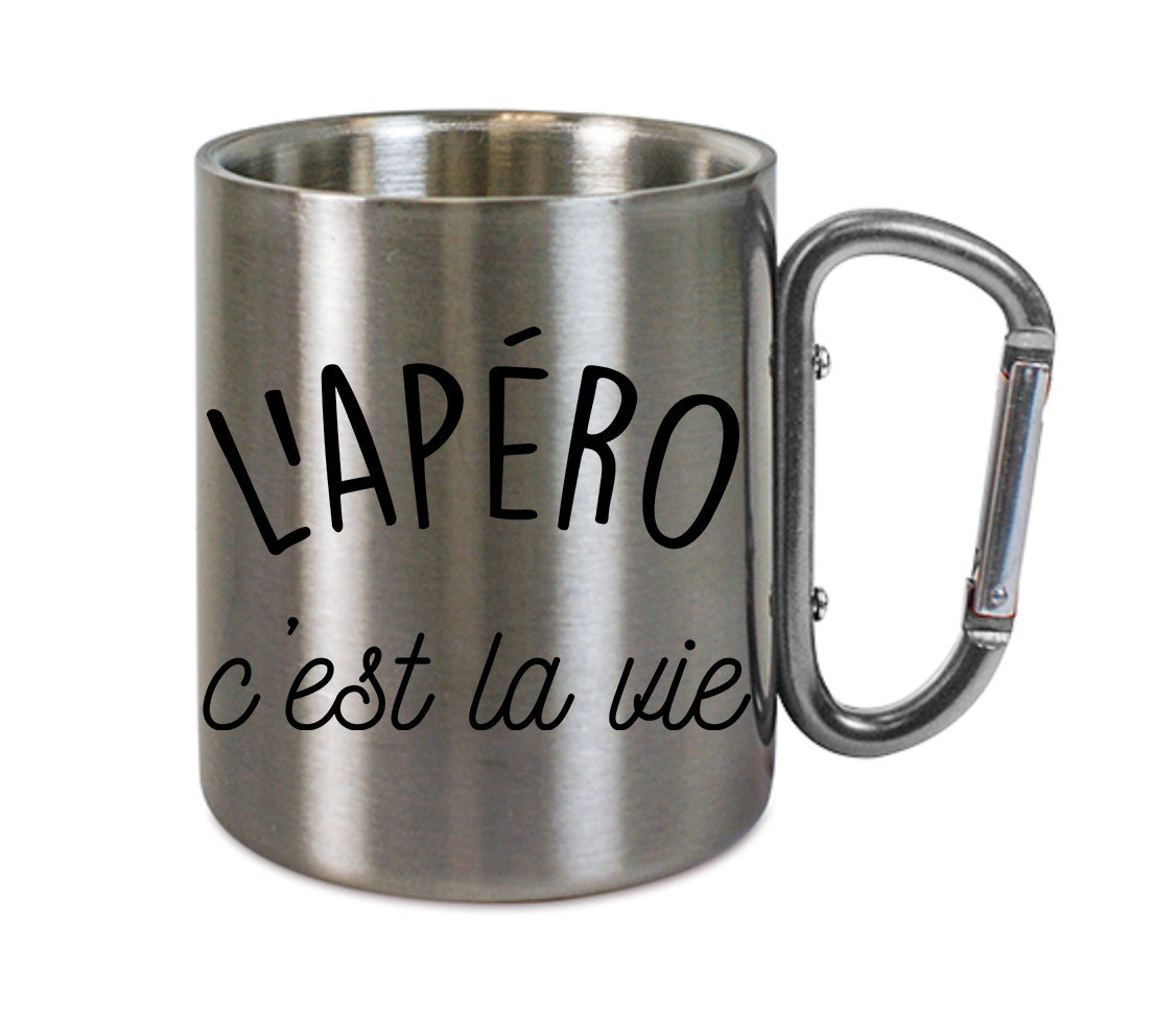Mug inox mousqueton personnalisé L'apero c'est la vie