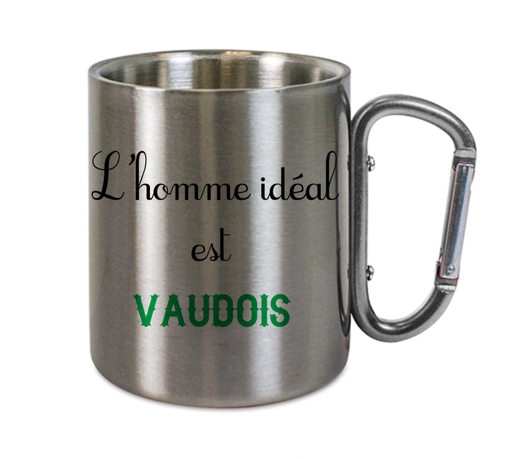 Mug inox mousqueton personnalisé L'homme ideal Vaudois