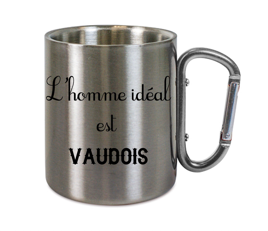 Mug inox mousqueton personnalisé L'homme ideal Vaudois 2