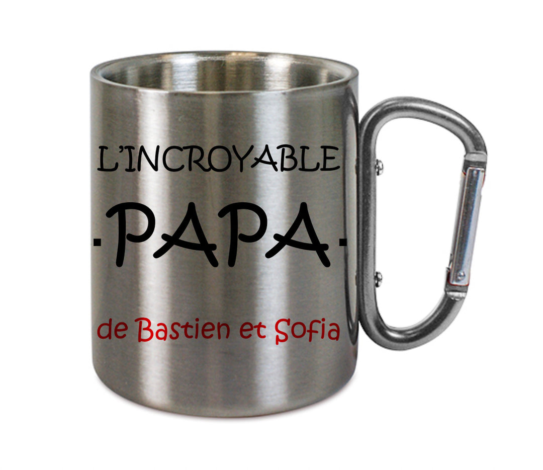 Mug inox mousqueton personnalisé L'incroyable papa de