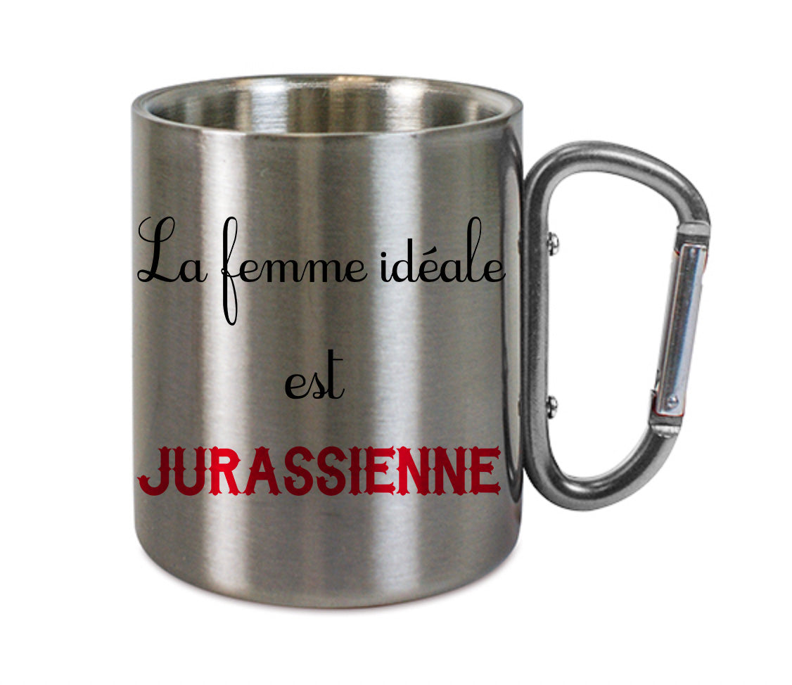 Mug inox mousqueton personnalisé La femme idéale est Jurassienne