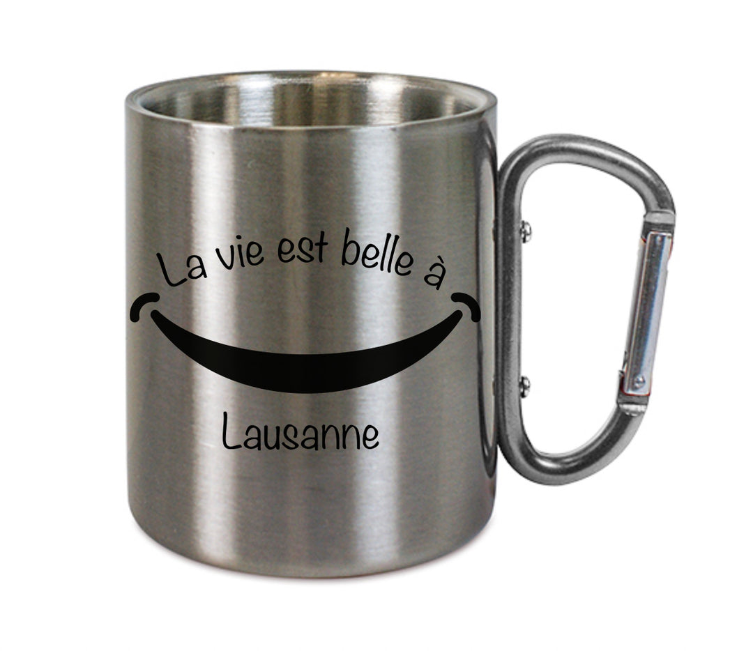 Mug inox mousqueton personnalisé La vie est belle à
