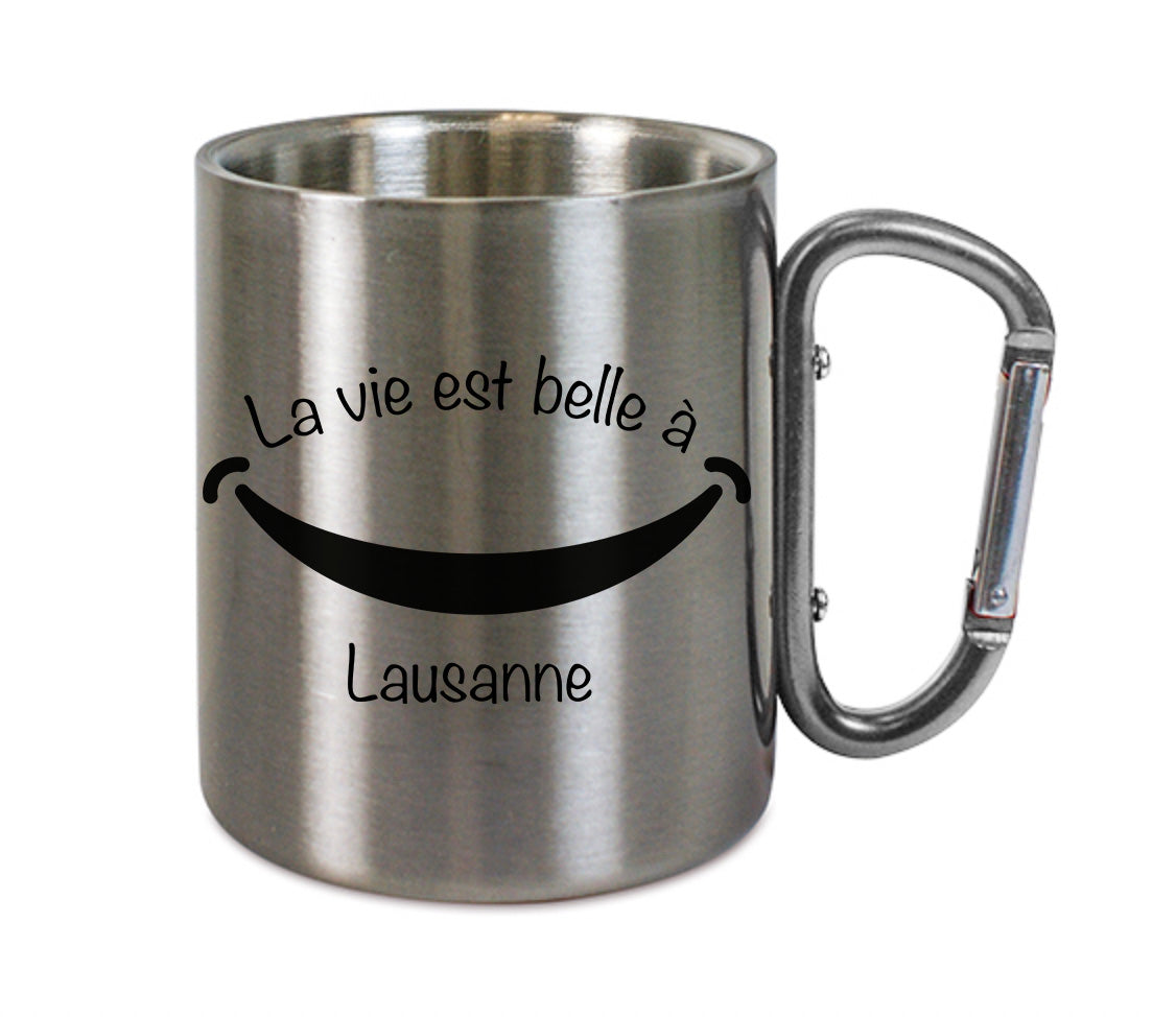 Mug inox mousqueton personnalisé La vie est belle à