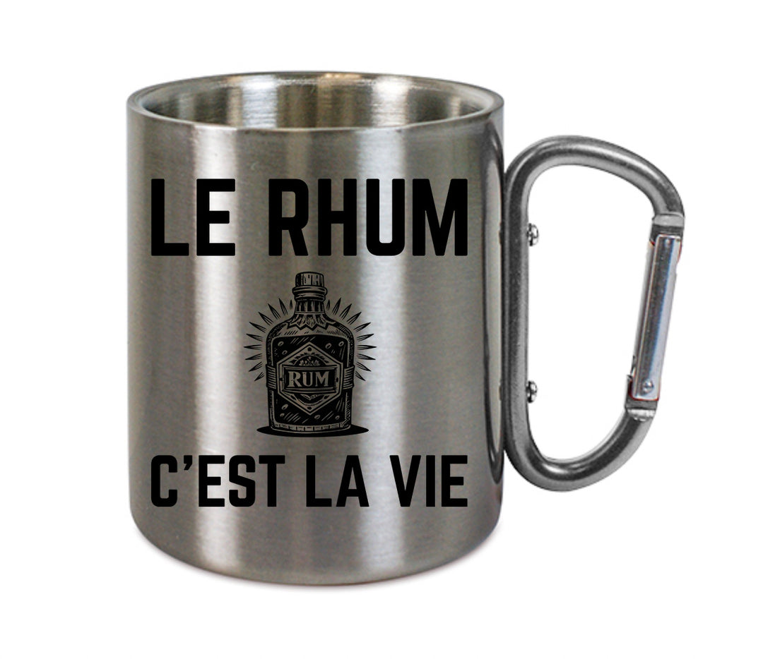 Mug inox mousqueton personnalisé Le rhum c'est la vie