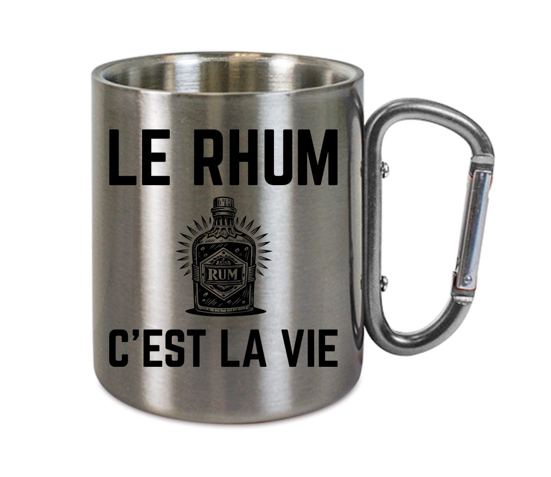 Mug inox mousqueton personnalisé Le rhum c'est la vie