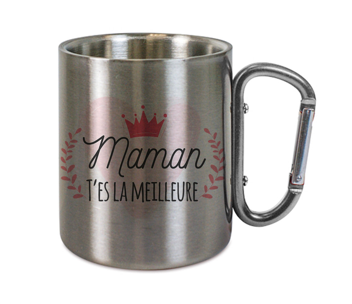Mug inox mousqueton personnalisé Maman t'es la meilleure à personnaliser